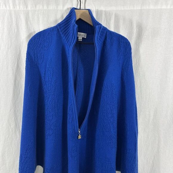 St. John Sport Blue Textured Cashmere Zip Poncho Sweater Womens O/S Old Money - Picture 9 of 16